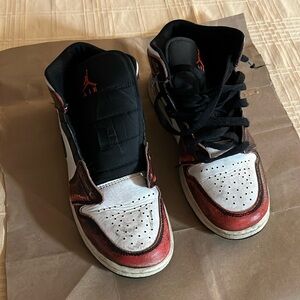 Air Jordon’s Boys size 6 Black red white custom additional black aftermarket